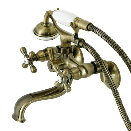 KINGSTON BRASS KS225AB Tub Wall Mount Clawfoot Tub Faucet with Hand Shower, Antique Brass KS225AB